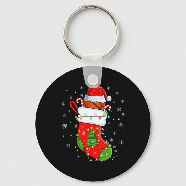 Funny Basketball In Christmas Socks Santa Lights X Key Ring (Front)