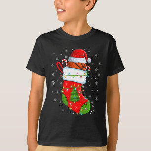 Funny Basketball In Christmas Socks Santa Lights X T-Shirt