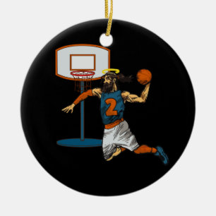 Funny Basketball Jesus Player Christian Humor Slam Ceramic Tree Decoration