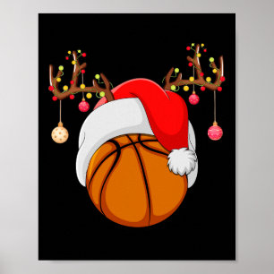 Funny Basketball Lover Reindeer Santa Basketball C Poster