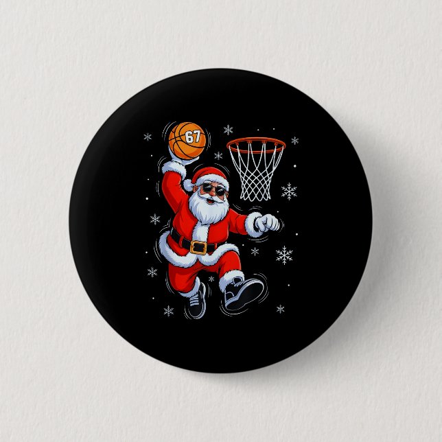 Funny Basketball Santa 67 Christmas Xmas Holiday K 6 Cm Round Badge (Front)