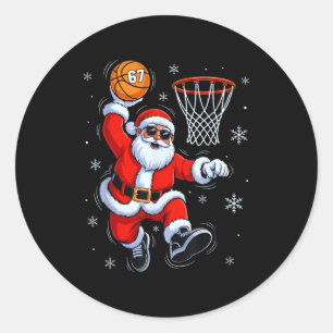 Funny Basketball Santa 67 Christmas Xmas Holiday K Classic Round Sticker