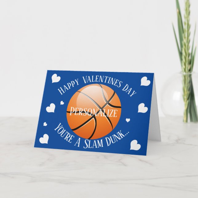 Funny Basketball Slam Dunk Valentines Holiday Card (Front)
