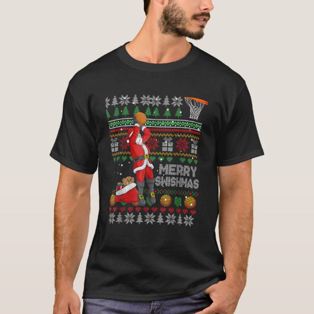 Funny Basketball Ugly Christmas Sweater Santa Merr (Front)