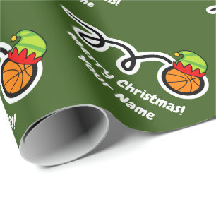 Funny basketball with elf hat custom Christmas   Wrapping Paper