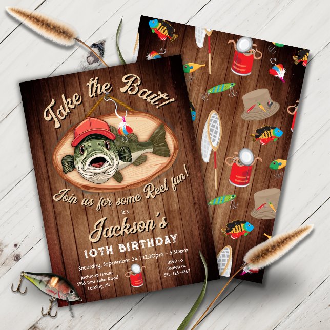 Funny Bass fish Reel Fun Birthday Party Invitation (Creator Uploaded)
