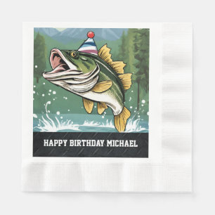 Funny Bass Fishing Birthday Party Men's Name Napkin