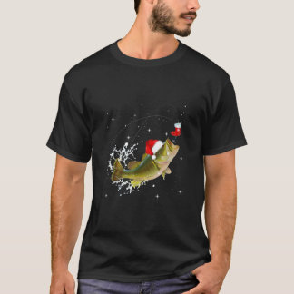 Funny Bass Fishing Santa Hat Christmas Pajama Fis T-Shirt