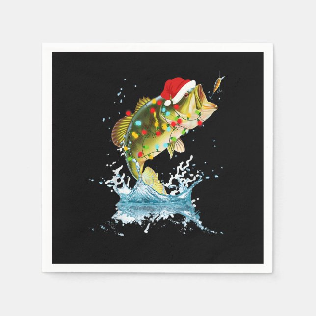 Funny Bass Fishing Santa Hat Christmas Pajama Fish Napkin (Front)
