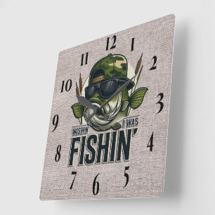 Funny Bass Fishing Square Wall Clock