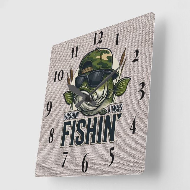 Funny Bass Fishing  Square Wall Clock (Angle)