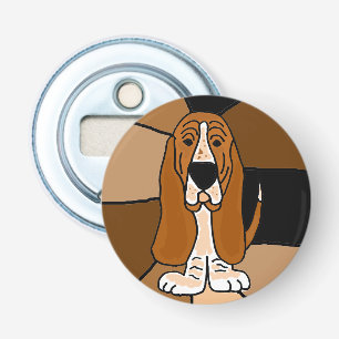 Funny Basset Hound Art Button Bottle Opener
