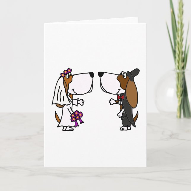 Funny Basset Hound Bride and Groom Wedding Art Card (Front)