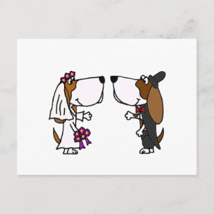 Funny Basset Hound Bride and Groom Wedding Art Postcard
