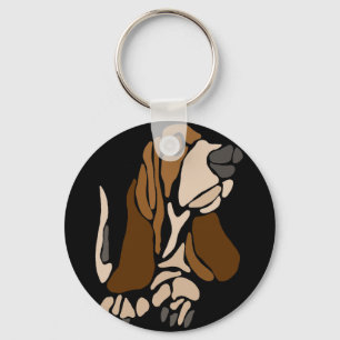 Funny Basset Hound Dog Art Key Ring