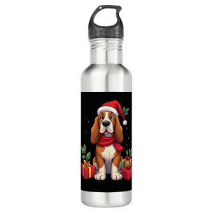 Funny Basset Hound Dog Christmas Outfits Santa Hat 710 Ml Water Bottle