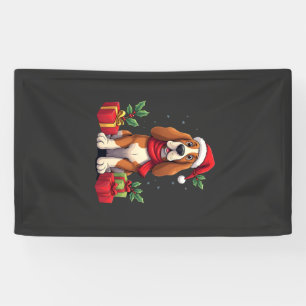 Funny Basset Hound Dog Christmas Outfits Santa Hat Banner