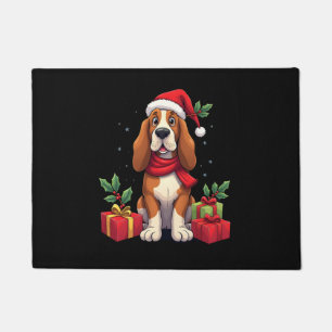 Funny Basset Hound Dog Christmas Outfits Santa Hat Doormat