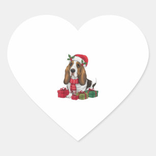 Funny Basset Hound Dog Christmas Outfits Santa Hat Heart Sticker