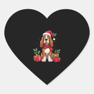Funny Basset Hound Dog Christmas Outfits Santa Hat Heart Sticker