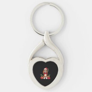 Funny Basset Hound Dog Christmas Outfits Santa Hat Key Ring
