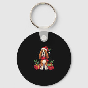 Funny Basset Hound Dog Christmas Outfits Santa Hat Key Ring