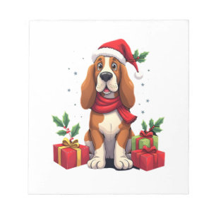 Funny Basset Hound Dog Christmas Outfits Santa Hat Notepad