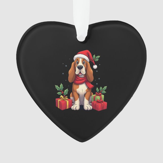 Funny Basset Hound Dog Christmas Outfits Santa Hat Ornament (Front)