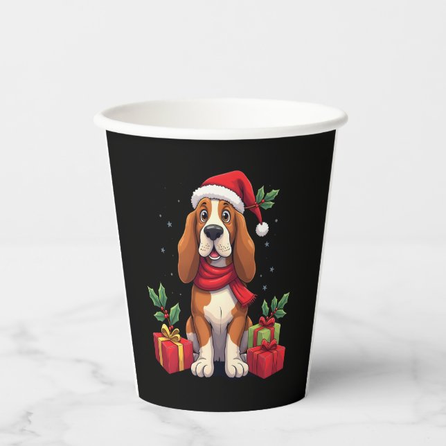 Funny Basset Hound Dog Christmas Outfits Santa Hat Paper Cups (Front)