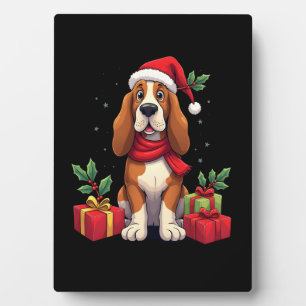 Funny Basset Hound Dog Christmas Outfits Santa Hat Plaque