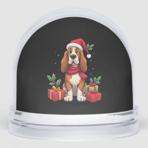 Funny Basset Hound Dog Christmas Outfits Santa Hat Snowglobe