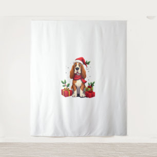 Funny Basset Hound Dog Christmas Outfits Santa Hat Tapestry