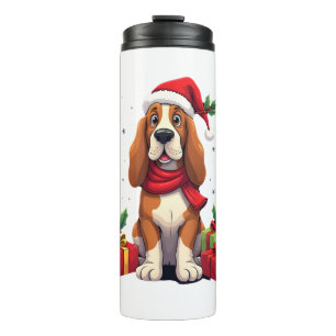 Funny Basset Hound Dog Christmas Outfits Santa Hat Thermal Tumbler