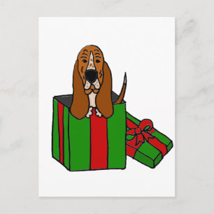 Funny Basset Hound Dog in Christmas Package Holiday Postcard