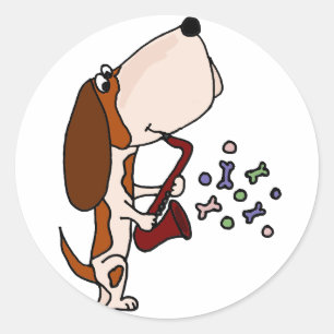 Funny Basset Hound Dog Playing Saxophone Classic Round Sticker