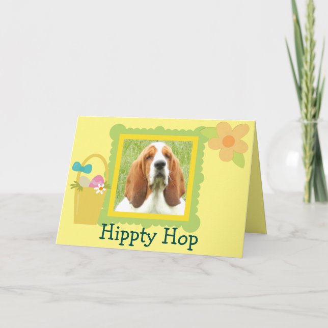 Funny Basset Hound Easter Greeting Card (Front)