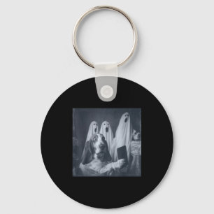 Funny basset hound halloween selfie ghost dog key ring