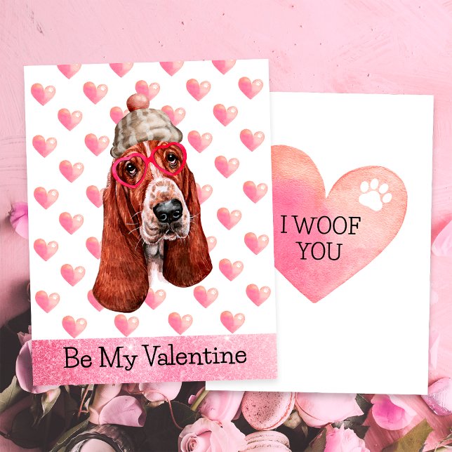 Funny Basset Hound I Woof You Dog Valentine's Day Holiday Card (Creator Uploaded)