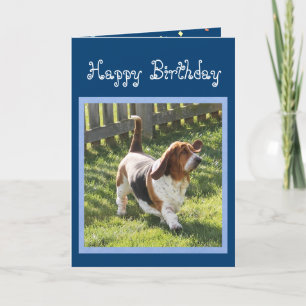 Funny Basset Hound on Cute Birthday Card w/Balloon