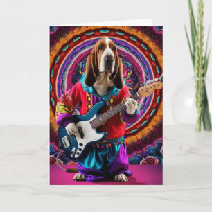 Funny Basset Hound Rock Star Card
