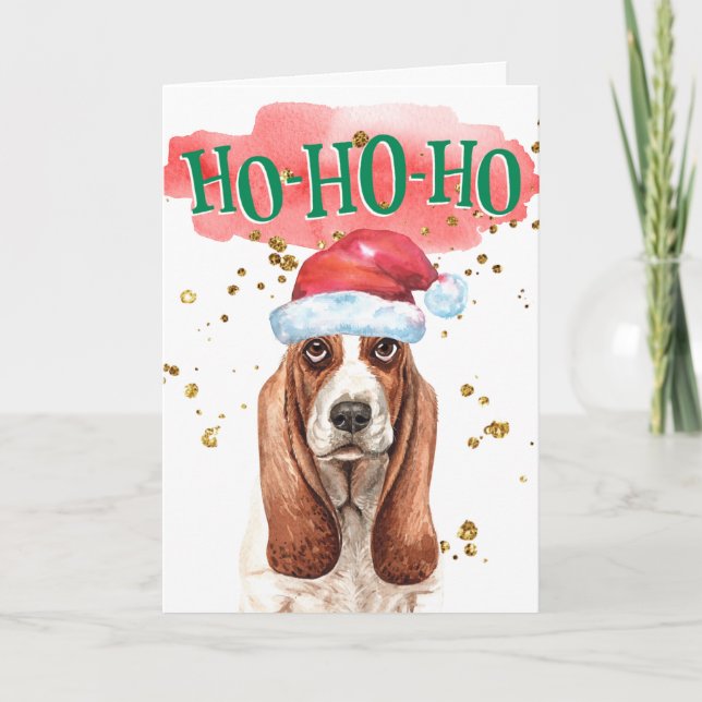 Funny basset hound Santa hat yappy howlidays Holiday Card (Front)