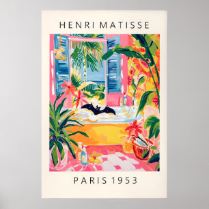 Funny bat art print, Pink wall art, Matisse Poster