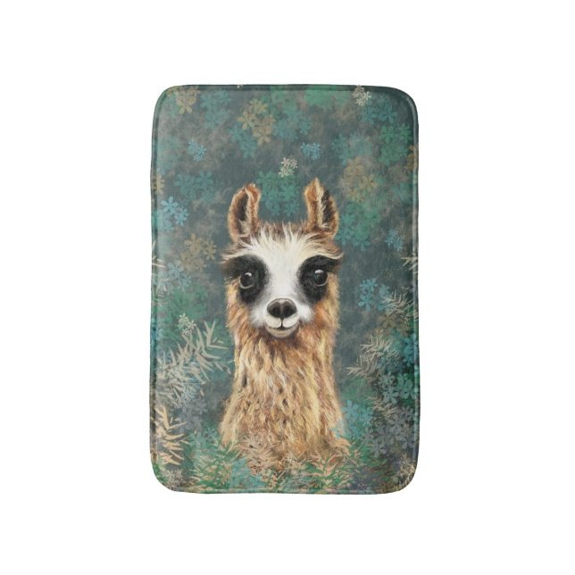 Funny Bath Mat with Curious Llama (Front Vertical)