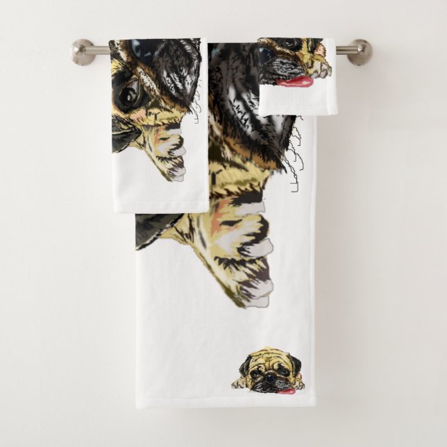 Funny Bath Towel Set with Pug Dog - Your Colours (Insitu)