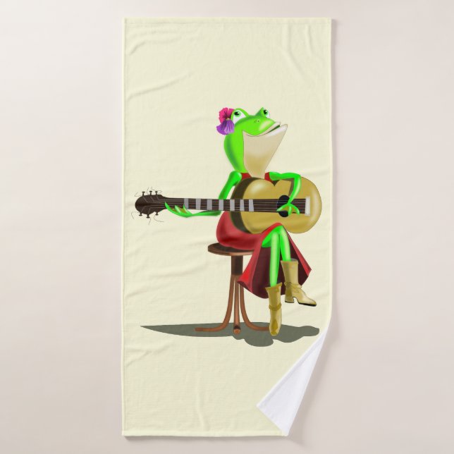 Funny Bath Towel with Frog Playing Guitar (Bath Towel)