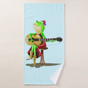 Funny Bath Towels Frog Playing Guitar - Your Colou