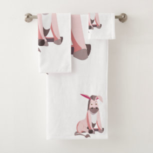 Funny Bath Towels with Pink Donkey - Customisable