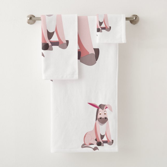 Funny Bath Towels with Pink Donkey - Customisable (Insitu)
