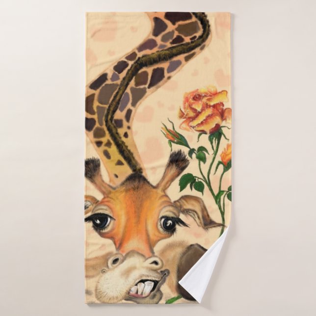 Funny Bath Towels with Romantic Giraffe with Rose (Bath Towel)