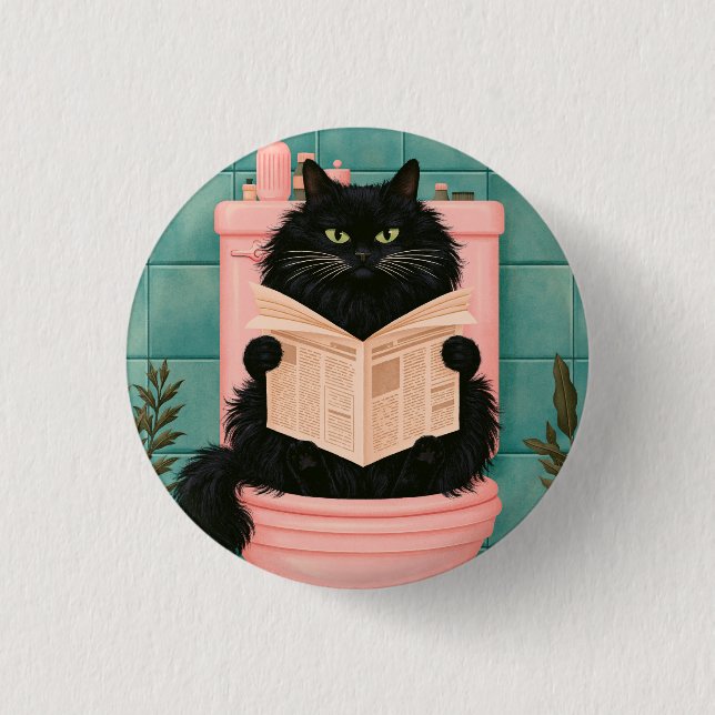 Funny Bathroom Black Cat  3 Cm Round Badge (Front)
